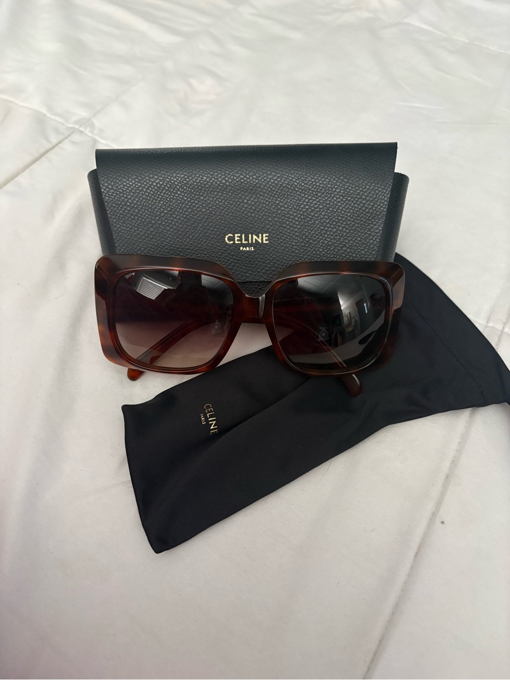 Celine Tortoiseshell Oversized Square Sunglasses with Brown Gradient Lenses